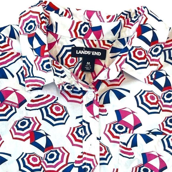 Lands End Women's Multicolor White Beach Umbrella Boyfriend Tunic Medium - Picture 4 of 14